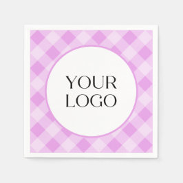 Pastel Gingham servetten Uw logo hier Paars