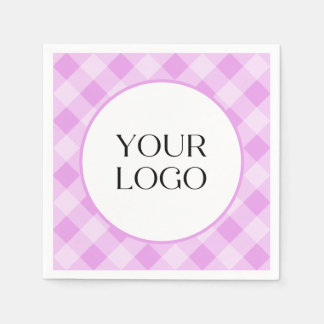 Pastel Gingham servetten Uw logo hier Paars