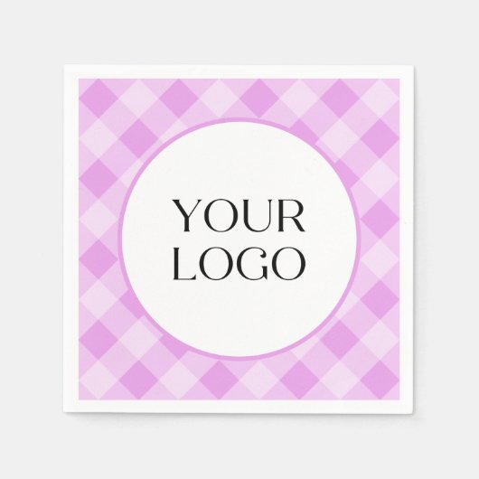 Pastel Gingham servetten Uw logo hier Paars (Voorkant)