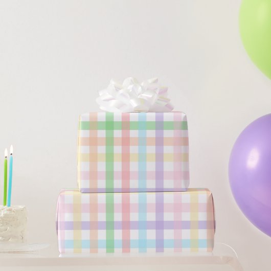 Pastel Gingham Strepen Cadeaupapier (Feestgeschenken)