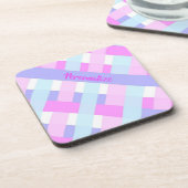 Pastel Gingham Stripes personaliseren Bier Onderzetter (Linkerzijde)