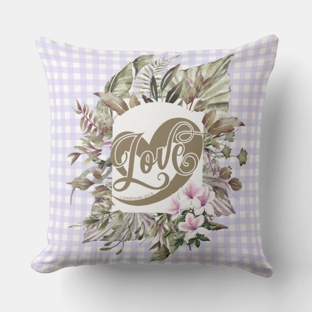 Pastel Gingham Tropical Floral Pillow Kussen (Voorkant)