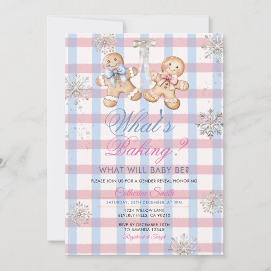 Pastel Gingham Wat’s Baking Geslacht Reveal Uitnod Kaart (Voorkant)