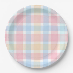 Pastel Gingham – Zachte Watercolor Patroon Papieren Bordje