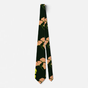Pastel Ginko bladeren op zwarte achtergrond Stropdas