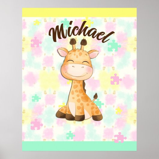 Pastel Giraffe Aangepaste naam Poster (Voorkant)
