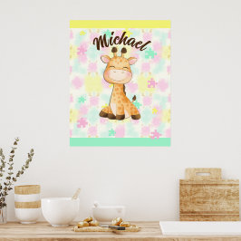 Pastel Giraffe Aangepaste naam Poster