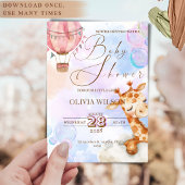Pastel Giraffe Baby Shower Invitation with QR Code Kaart