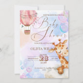 Pastel Giraffe Baby Shower Uitnodiging met QR-code (Voorkant)