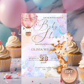 Pastel Giraffe Babyshower Uitnodiging met QR Code