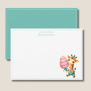 Pastel Giraffe Jongen met Dank Je Wel Draaiorgel Notitiekaartje
