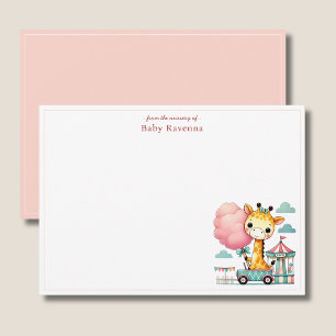 Pastel Giraffe Meisje met Draaiorgel Bedankt Notitiekaartje