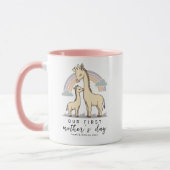 Pastel Giraffe Moeder Baby Eerste Moederdag Regenb Mok (Links)