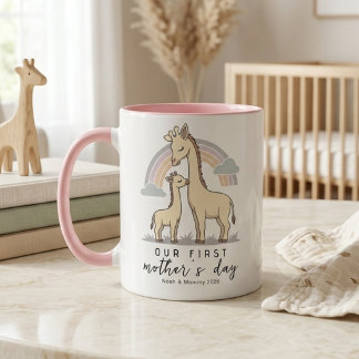 Pastel Giraffe Mom Baby First Mother’s Day Rainbow Mok