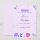 Pastel Girl Cat Invite Kaart (Voorkant / Achterkant)