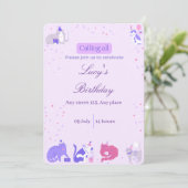 Pastel Girl Cat Invite Kaart (Staand voorkant)