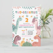 Pastel Girl Dinosaur 2nd Birthday Invitation Kaart (Staand voorkant)