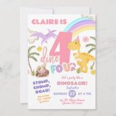 Pastel Girl Dinosaur DinoFour verjaardagsfeestje Kaart (Voorkant)