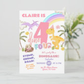 Pastel Girl Dinosaur DinoFour verjaardagsfeestje Kaart (Staand voorkant)