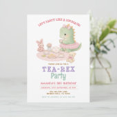 Pastel Girl Dinosaur Tea-Rex 3rd Girl Birthday Kaart (Staand voorkant)