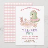 Pastel Girl Dinosaur Tea-Rex 3rd Girl Birthday Kaart (Voorkant / Achterkant)