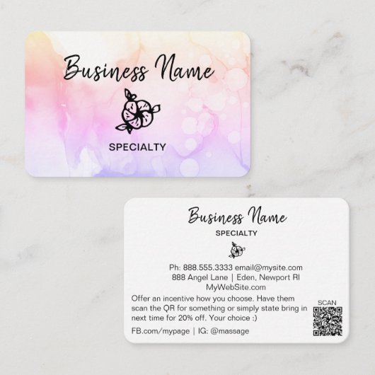 *~* Pastel Girly Abstracte Ombre Peach Logo QR cod Visitekaartje (Voorkant / Achterkant)