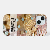 Pastel Girly Glitter roze, blauw, goud, zilver iPhone 15 Case (Achterkant horizontaal)