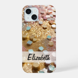 Pastel Girly Glitter roze, blauw, goud, zilver iPhone 15 Case