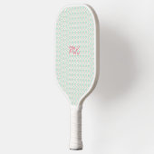 Pastel Girly Groen & Roze Patroon met Initialen Pickleball Paddle (Links)