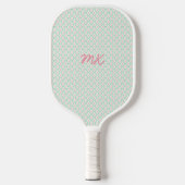 Pastel Girly Groen & Roze Patroon met Initialen Pickleball Paddle (Voorkant)