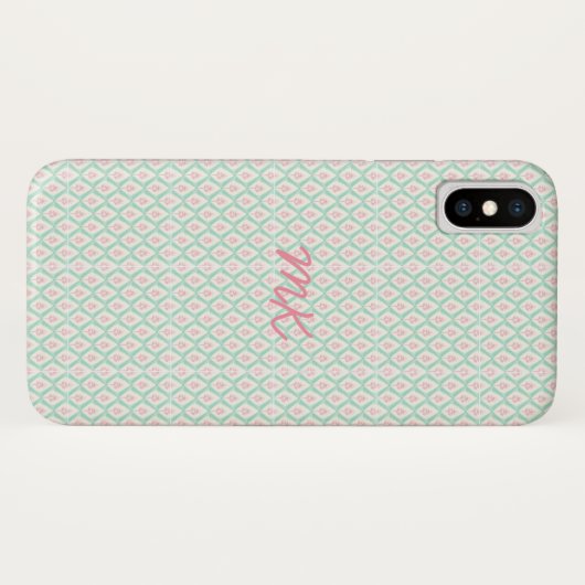 Pastel Girly Roze & Groen Patroon met Initialen Case-Mate iPhone Case (Achterkant (horizontaal))