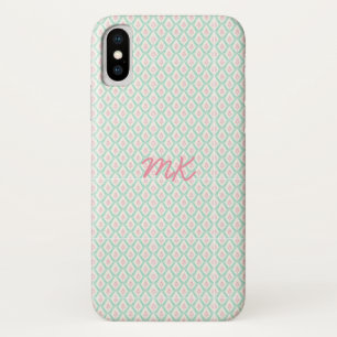 Pastel Girly Roze & Groen Patroon met Initialen Case-Mate iPhone Case