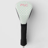 Pastel Girly Roze & Groen Patroon met Initialen Golfheadcover (Voorkant)