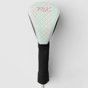 Pastel Girly Roze & Groen Patroon met Initialen Golfheadcover