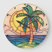 Pastel Glas in lood Tropical Sunset Grote Klok (Voorkant)