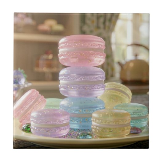 Pastel Glas Macaron Koekjes   Tegeltje (Voorkant)