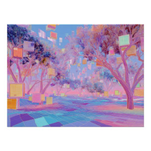 Pastel Glitch Bos in Dreamscape Bloei Perfect Poster