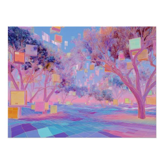 Pastel Glitch Bos in Dreamscape Bloei Perfect Poster (Voorkant)