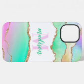 Pastel Glitter Agate Monogram iPhone Hoesje (Achterkant horizontaal)
