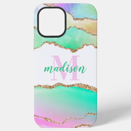 Pastel Glitter Agate Monogram iPhone Hoesje (Achterkant)