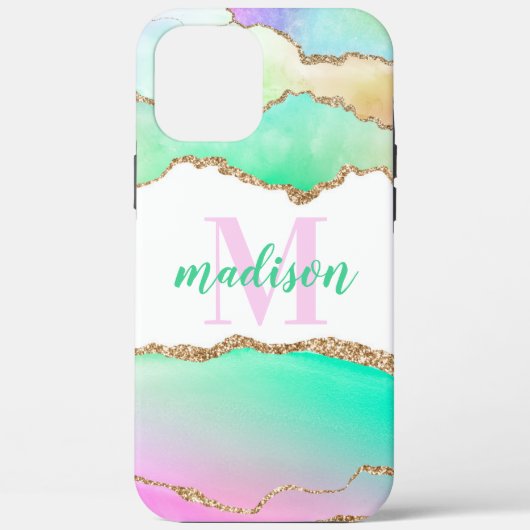 Pastel Glitter Agate Monogrammed Case-Mate iPhone Case (Achterkant)