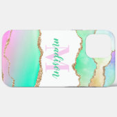 Pastel Glitter Agate Monogrammed Case-Mate iPhone Case (Achterkant (horizontaal))