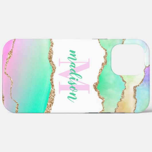 Pastel Glitter Agate Monogrammed Case-Mate iPhone Case (Achterkant (horizontaal))