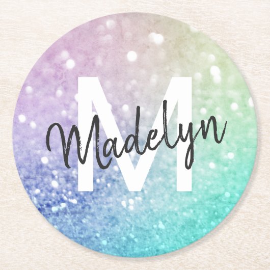 Pastel Glitter Bokeh Achtergrond Glam Elegant Ronde Kartonnen Onderzetter (Voorkant)