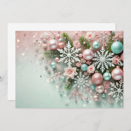 Pastel Glitter Christmas Design with Decorations Feestdagenkaart (Voorkant / Achterkant)