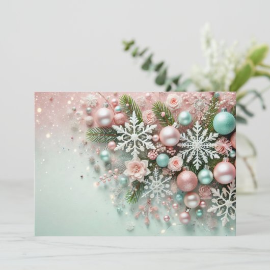 Pastel Glitter Christmas Design with Decorations Feestdagenkaart (Staand voorkant)