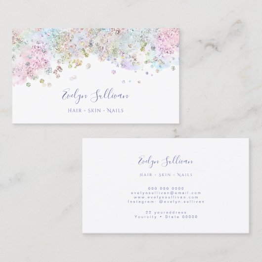 Pastel Glitter Confetti Visitekaartje (Voorkant / Achterkant)