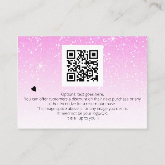 *~* Pastel Glitter Dank u Logo die QR brandt Informatiekaartje (Achterkant)
