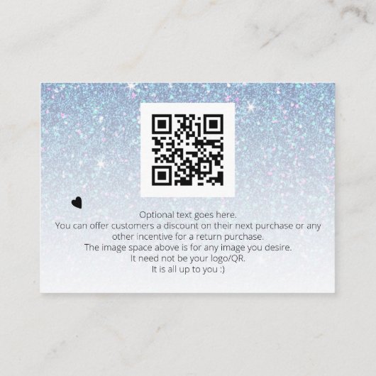 *~* Pastel Glitter Dank u QR Logo branding Informatiekaartje (Achterkant)
