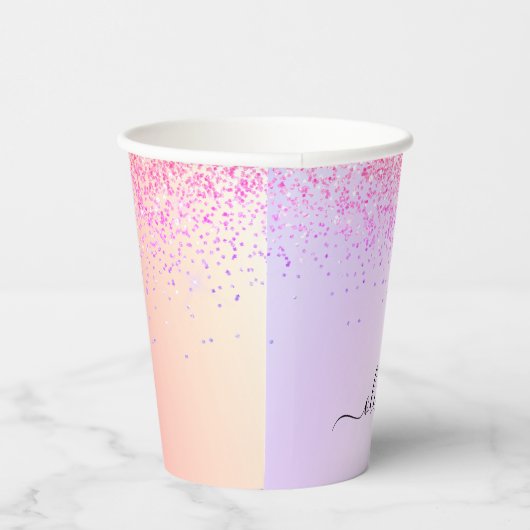 Pastel Glitter en Glitter Monogram Papieren Bekers (Rechts)